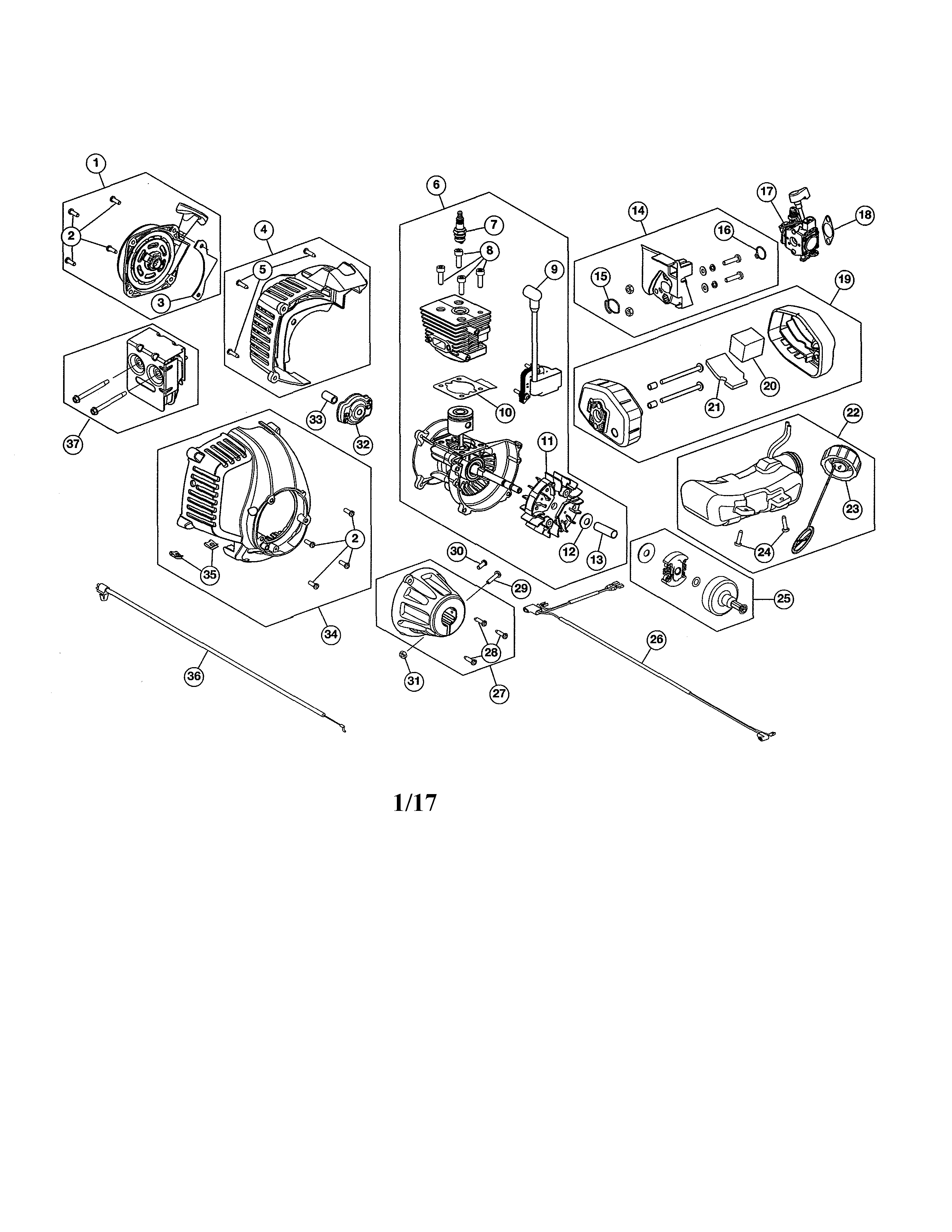 Short Block/fuel Tank/air Cleaner Diagram and Parts List for 316740870  Craftsman Trimmer
