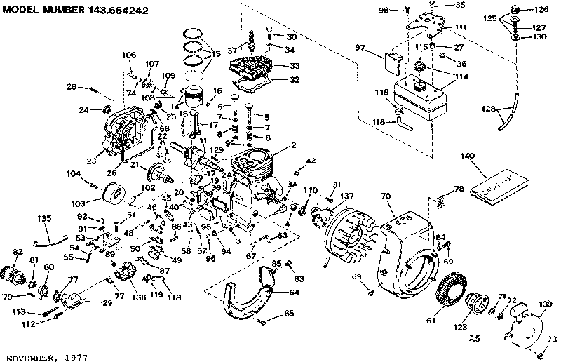 Replacement Parts Diagram and Parts List for 143664242  Craftsman Engine