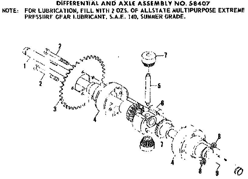 Differential And Axle Assembly Diagram and Parts List for 13158407  Craftsman Lawn Tractor