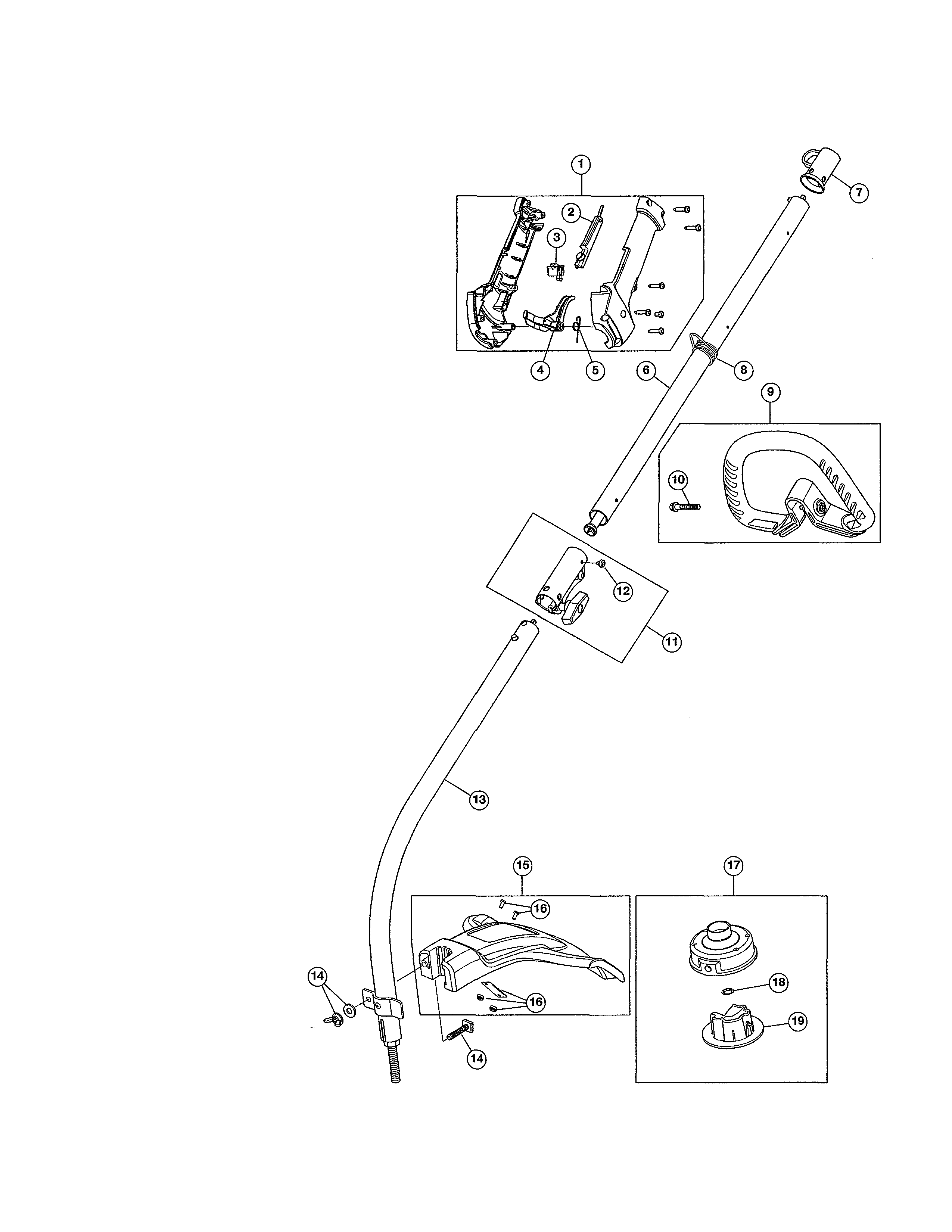 Drive Shaft/handle/shield Diagram and Parts List for 316731704  Craftsman Trimmer