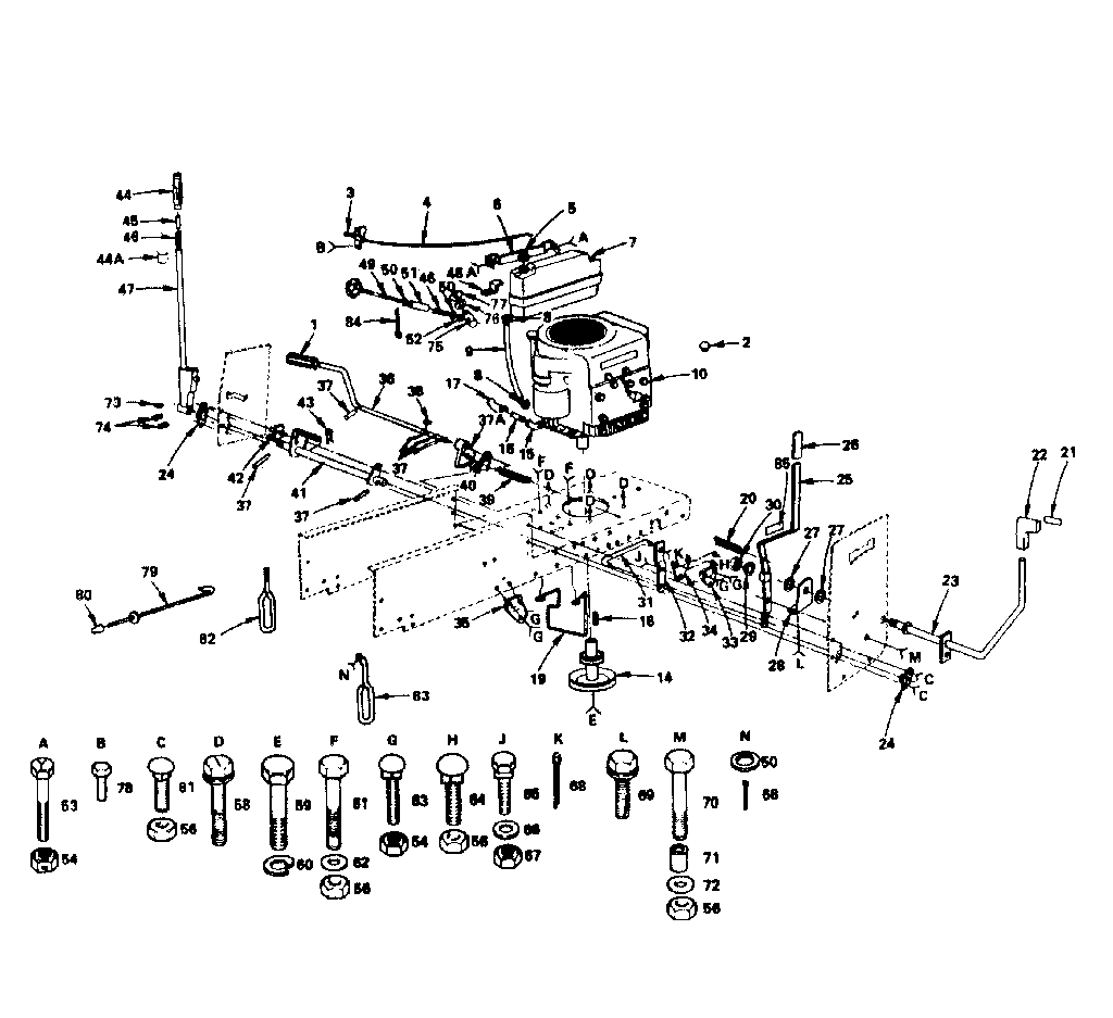 Power & Mechanical Controls Group Diagram and Parts List for 917252641  Craftsman Lawn Tractor