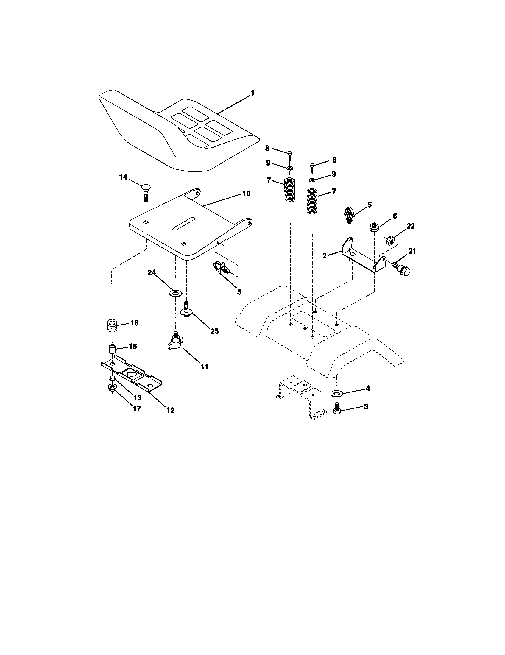 Seat Assembly Diagram and Parts List for 917271054  Craftsman Lawn Tractor