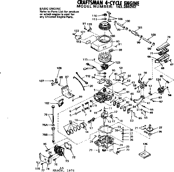 Replacement Parts Diagram and Parts List for 143286262  Craftsman Engine