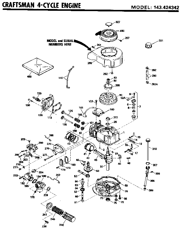 4-cycle Engine Diagram and Parts List for 143424342  Craftsman Engine