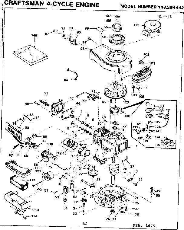 Replacement Parts Diagram and Parts List for 143294442  Craftsman Engine