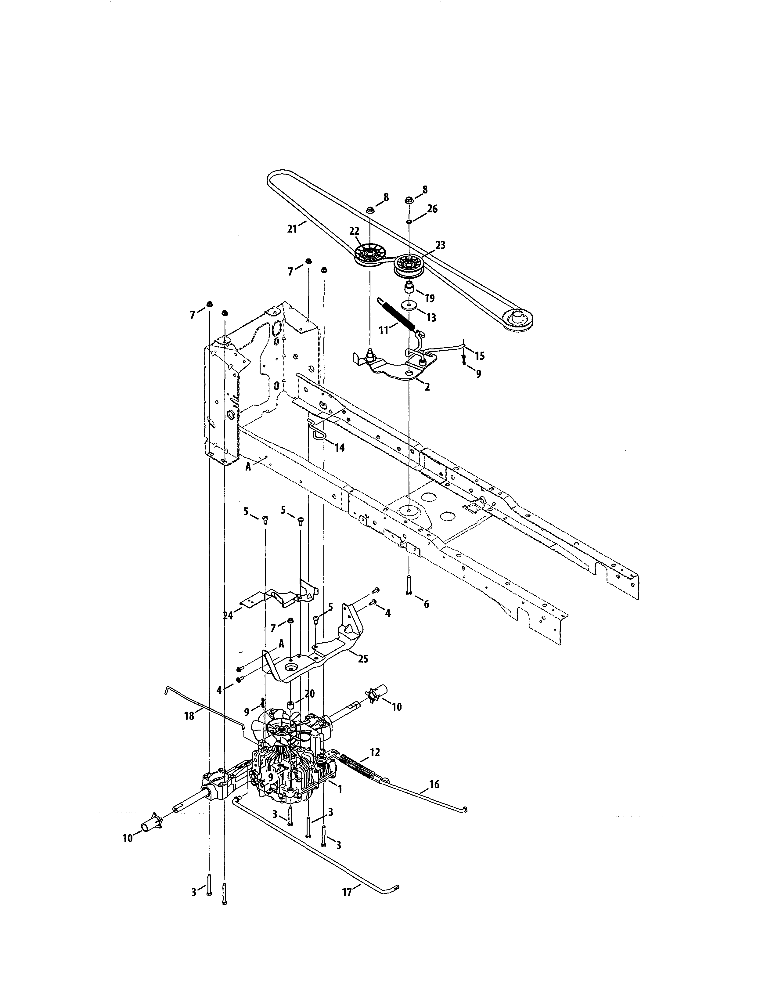 Transmission/pulleys Diagram and Parts List for 247270440  Craftsman Lawn Tractor