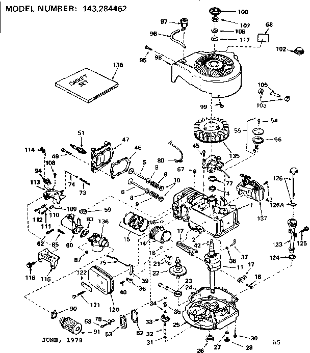 Replacement Parts Diagram and Parts List for 143284462  Craftsman Engine