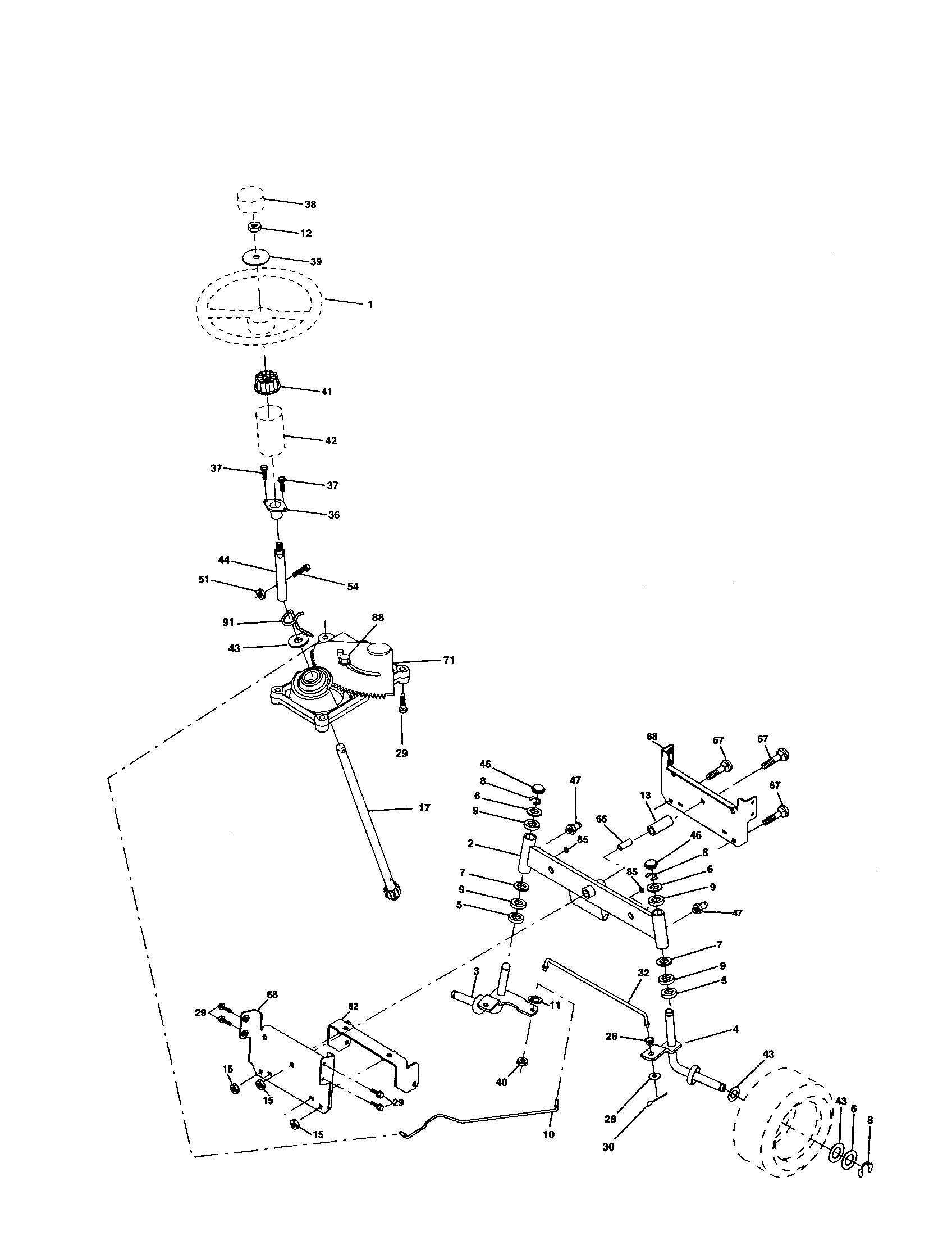 Steering Assembly Diagram and Parts List for 917277200  Craftsman Lawn Tractor