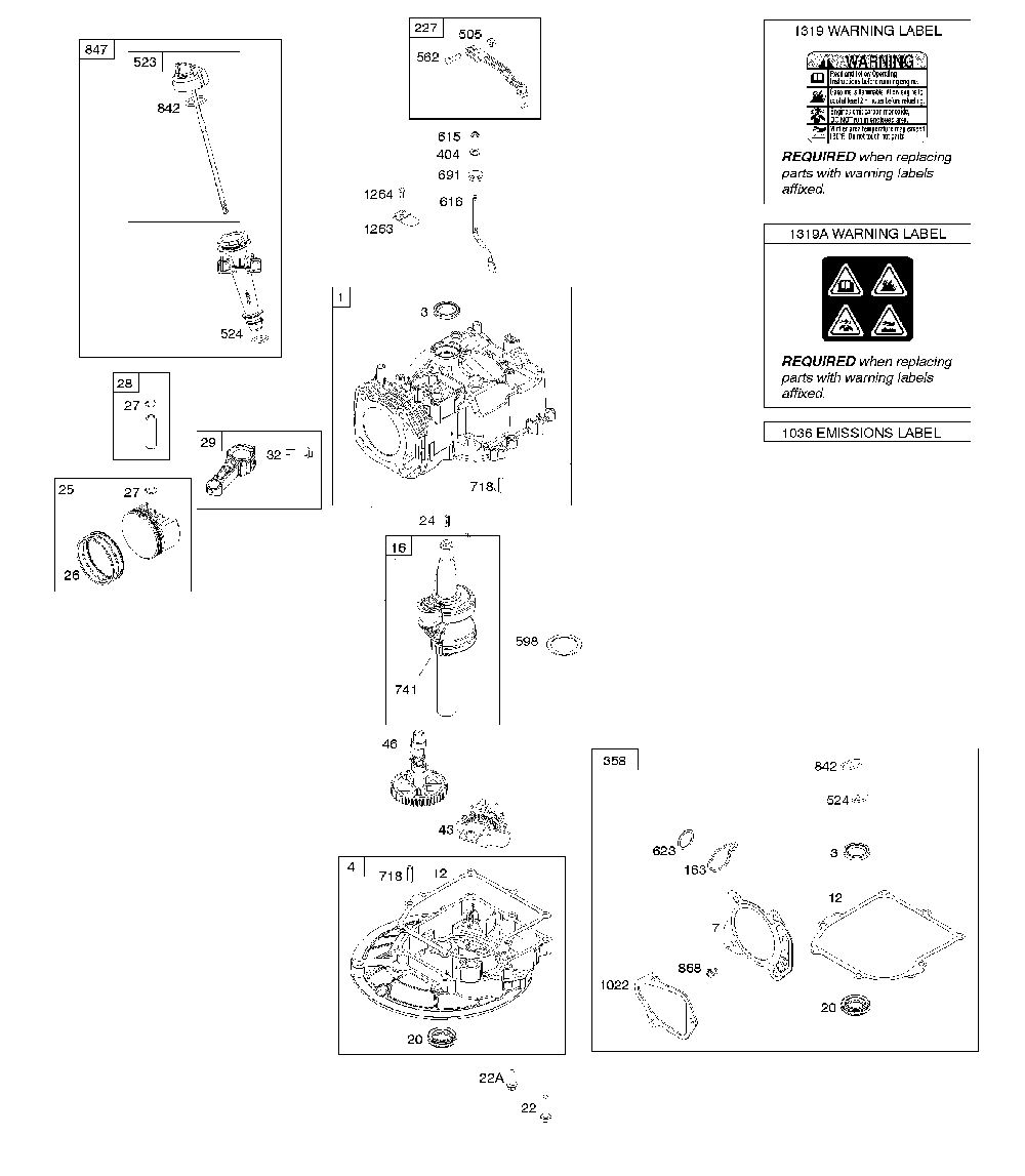 Camshaft/crankshaft/cylinder/gasket set/sump Diagram and Parts List for CMXGMAM7815145  Craftsman Lawn Mower