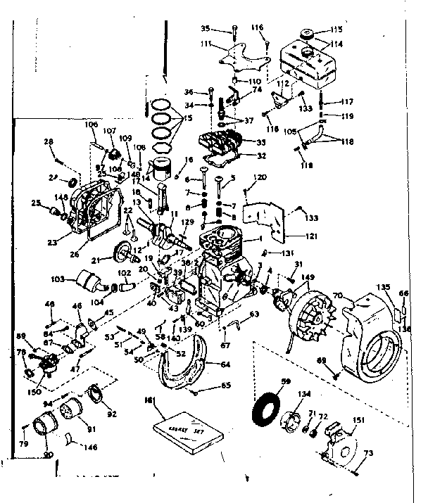 Basic Engine Diagram and Parts List for 143581002  Craftsman Engine