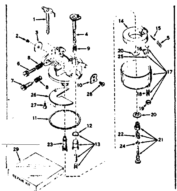 Carburetor Diagram and Parts List for 143546072  Craftsman Engine