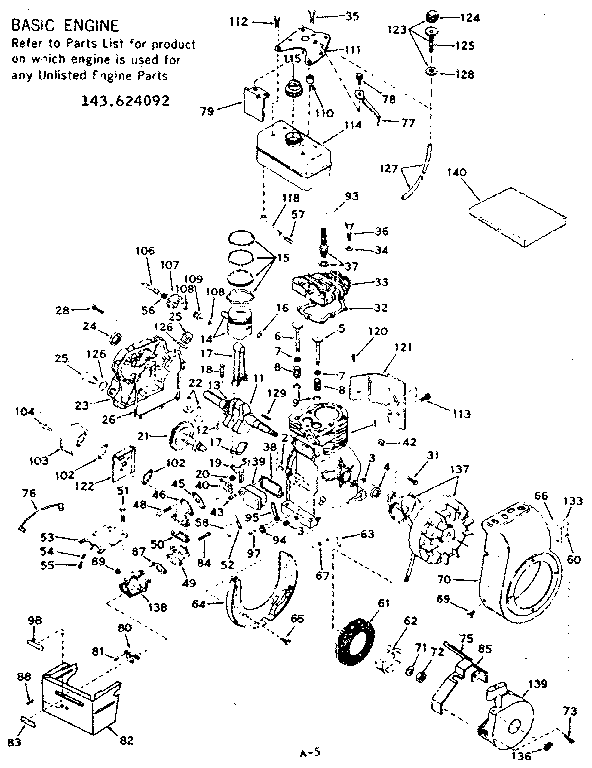 Basic Engine Diagram and Parts List for 143624092  Craftsman Engine