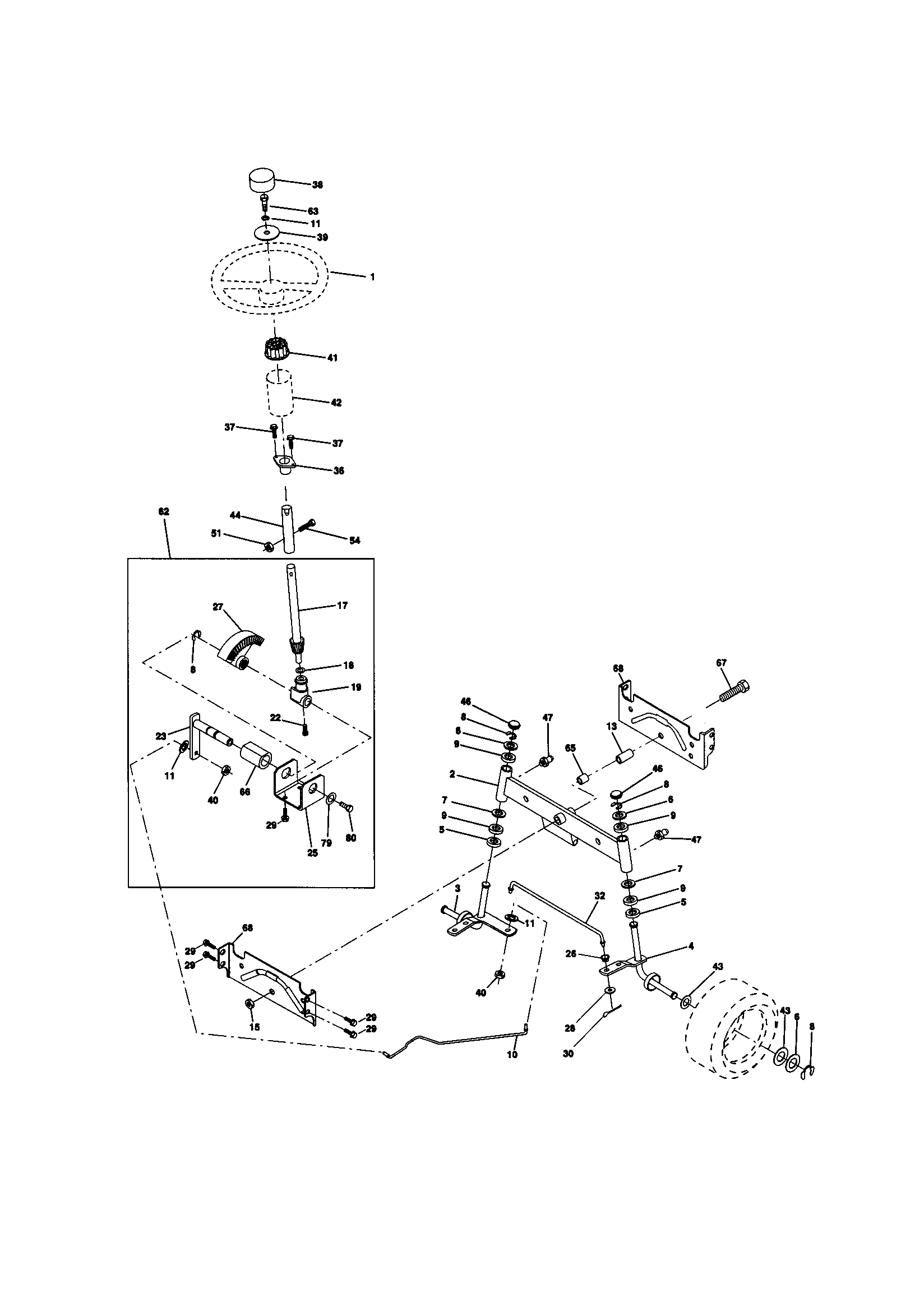 Steering Diagram and Parts List for 917270813  Craftsman Lawn Tractor