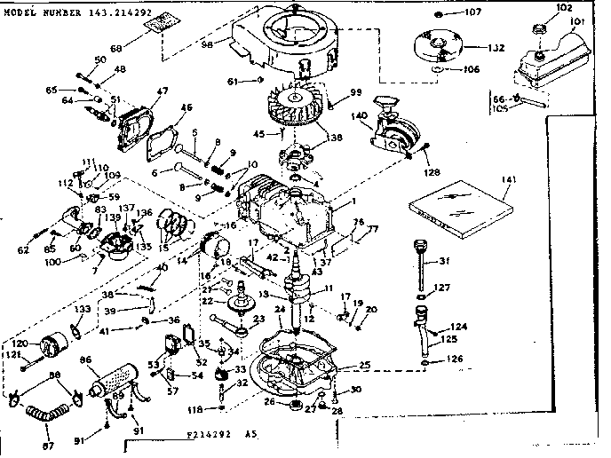 Basic Engine Diagram and Parts List for 143214292  Craftsman Engine