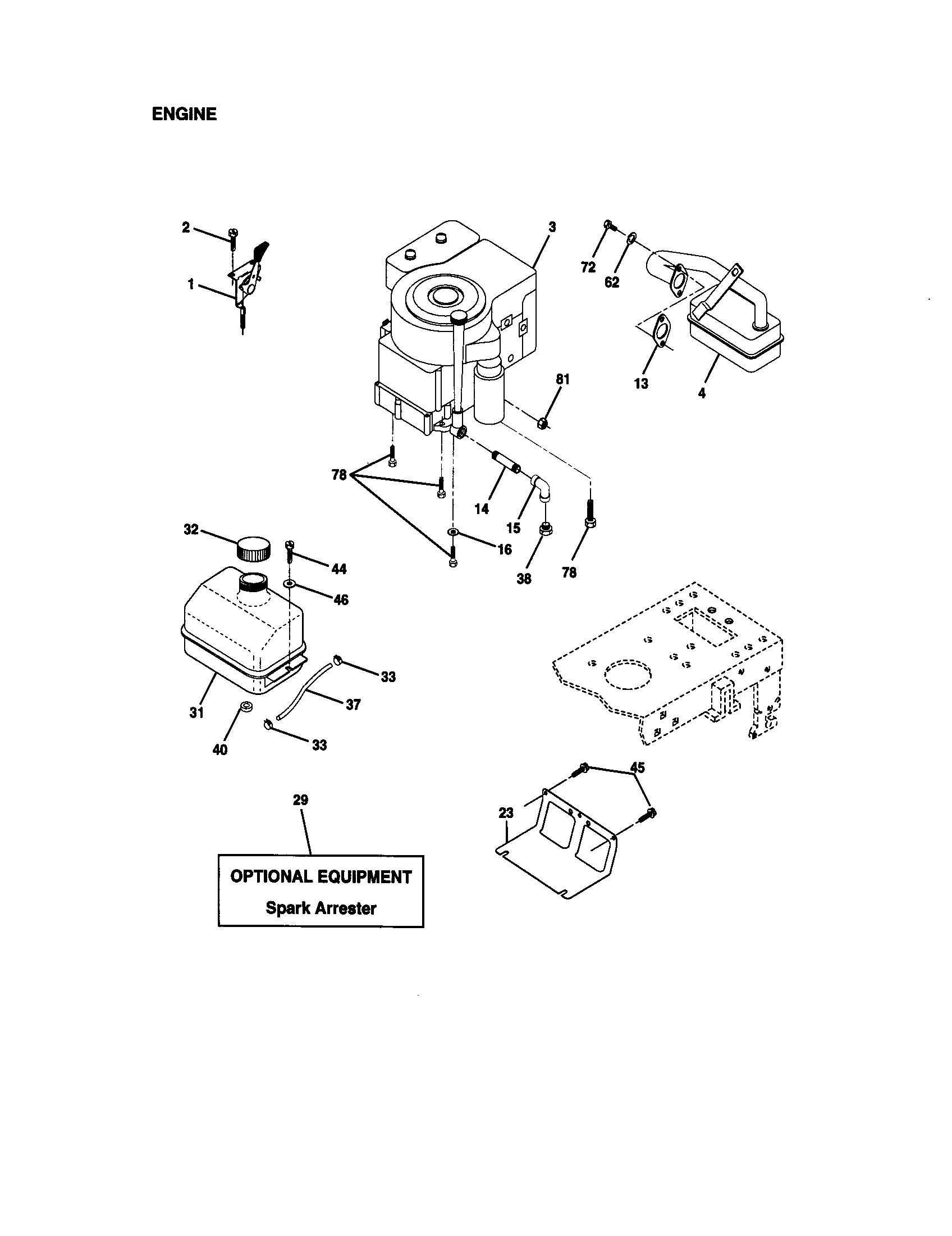 Engine Diagram and Parts List for 917270670  Craftsman Lawn Tractor