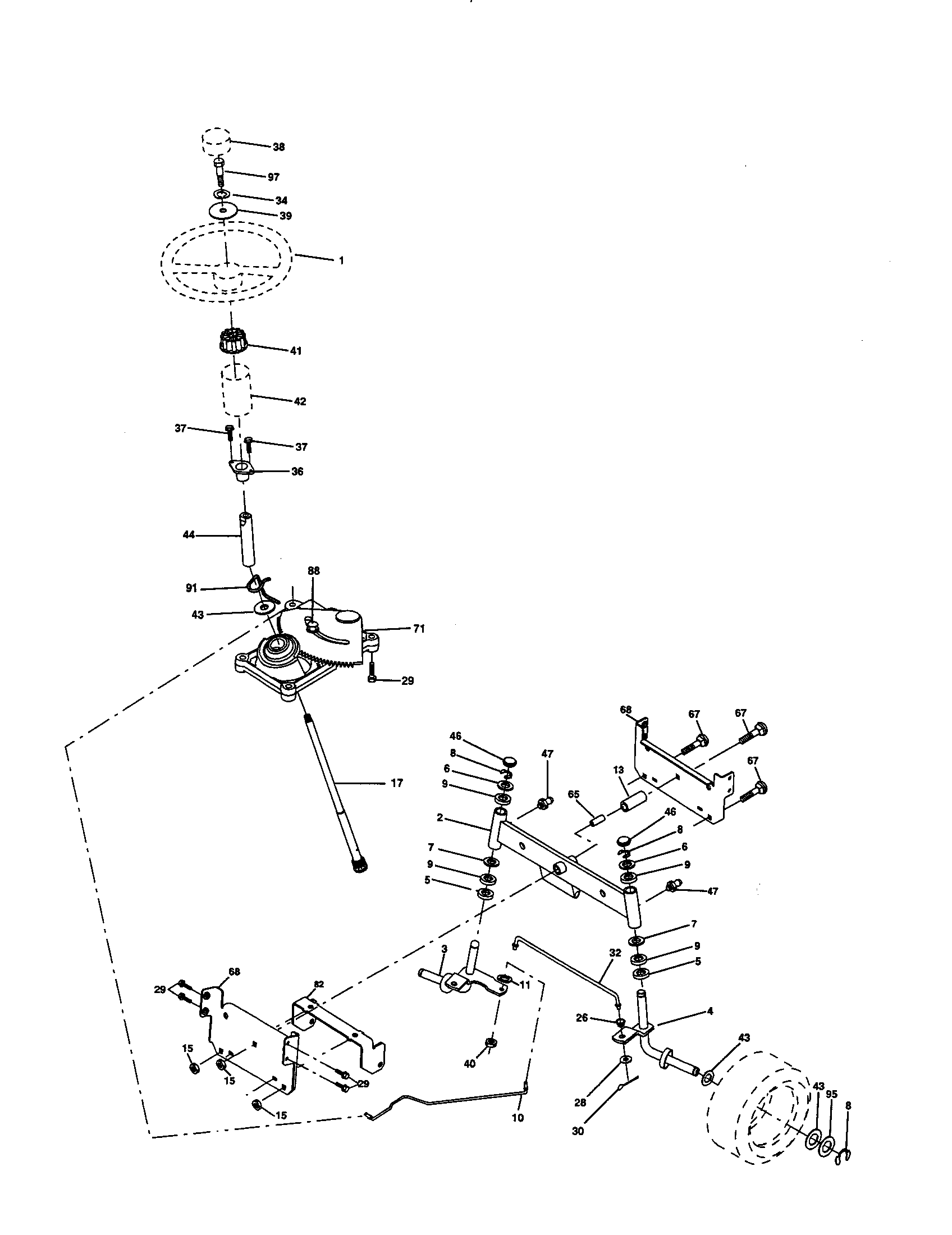 Steering Assembly Diagram and Parts List for 917277491  Craftsman Lawn Tractor