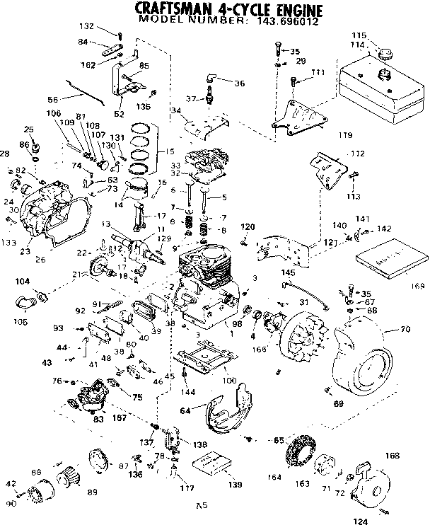 Replacement Parts Diagram and Parts List for 143696012  Craftsman Engine