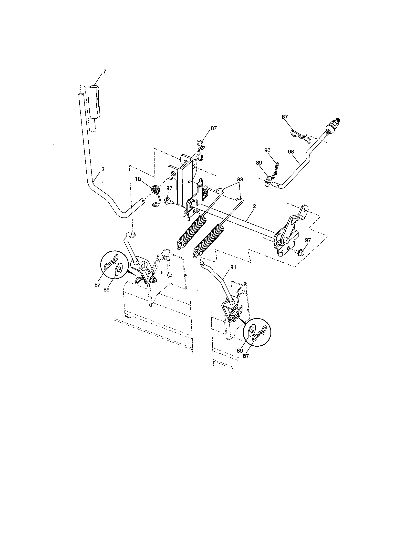 Lift Assembly Diagram and Parts List for 917276882  Craftsman Lawn Tractor