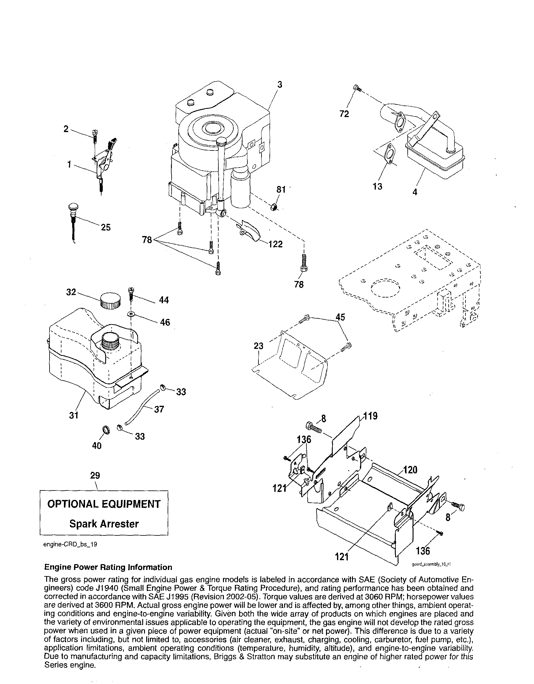 Engine Diagram and Parts List for 917254691  Craftsman Lawn Tractor