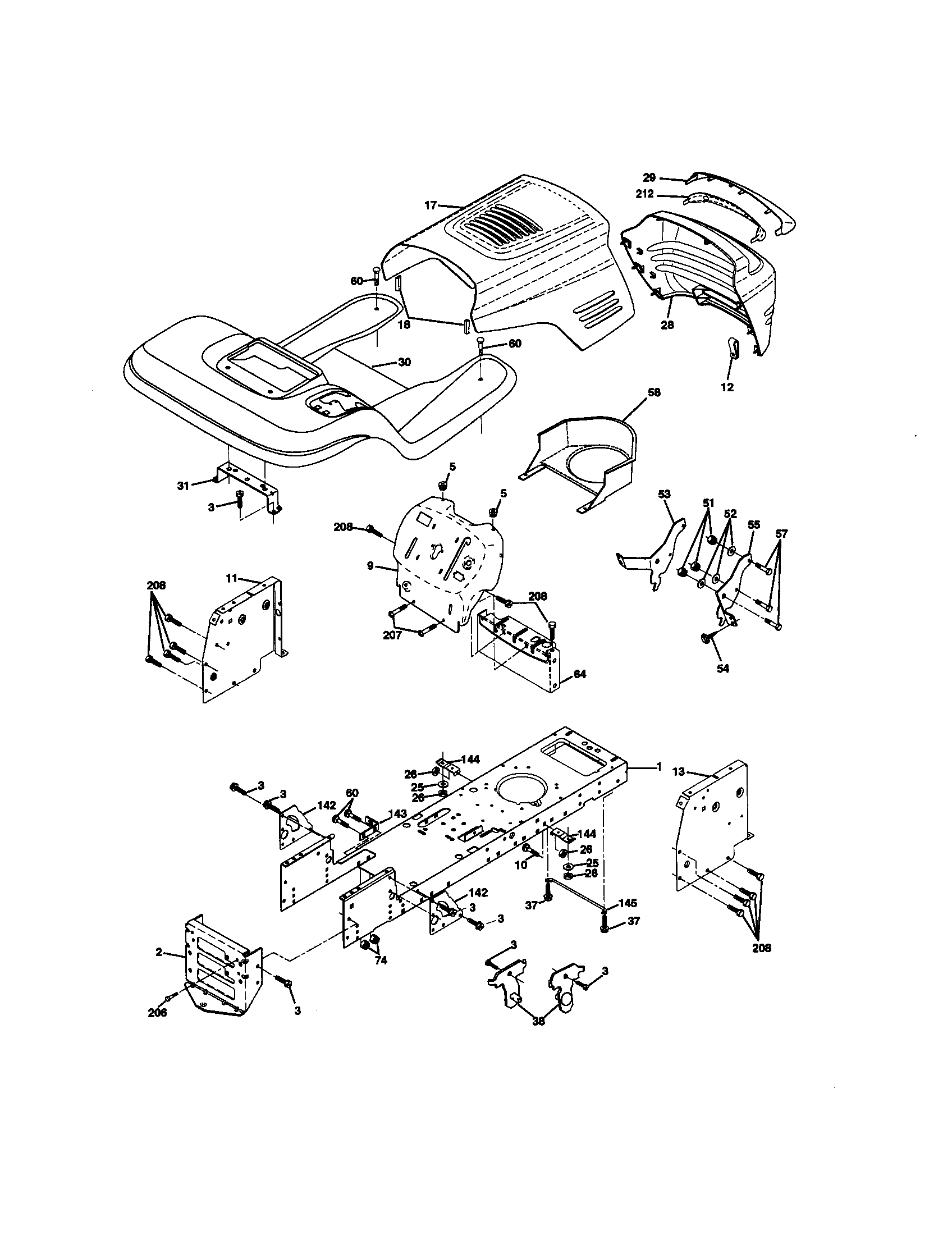 Chassis And Enclosures Diagram and Parts List for 917270743  Craftsman Lawn Tractor