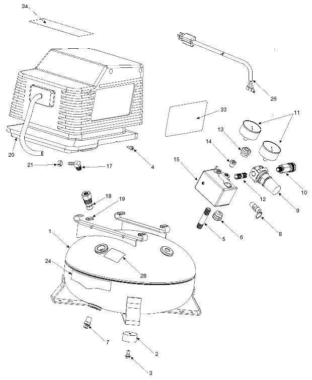 Default Diagram and Parts List for 919-15214 Type 1 Craftsman Compressor