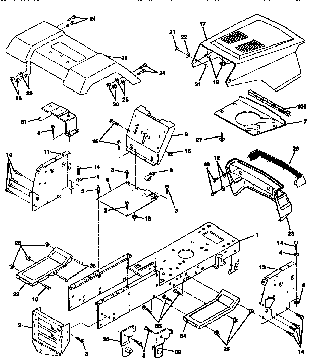 Chassis And Enclosures Diagram and Parts List for 917257592  Craftsman Lawn Tractor