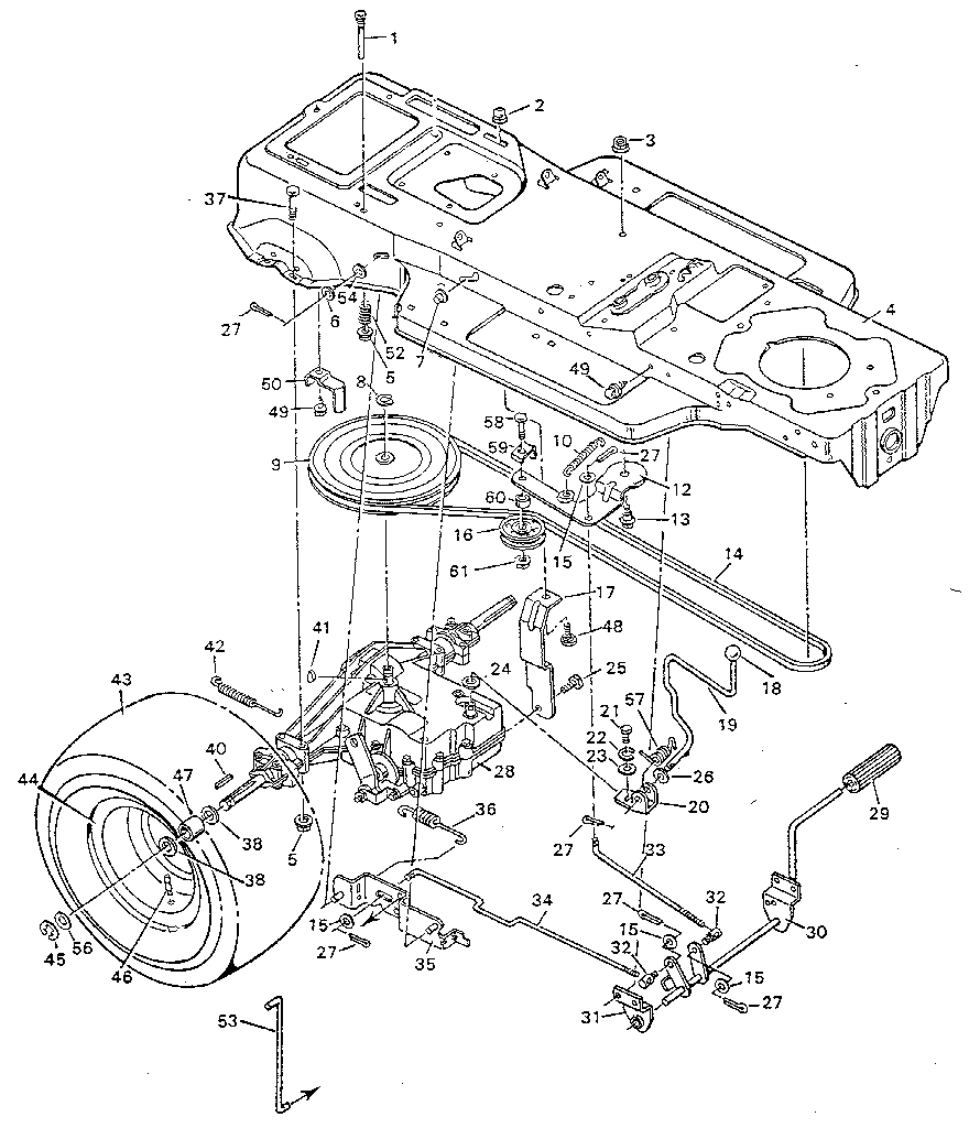 Motion Drive Diagram and Parts List for 502259281  Craftsman Lawn Tractor