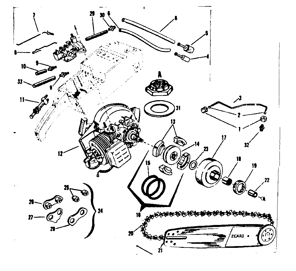 Engine / Chain And Guide Bar Diagram and Parts List for 91762805  Craftsman Chainsaw