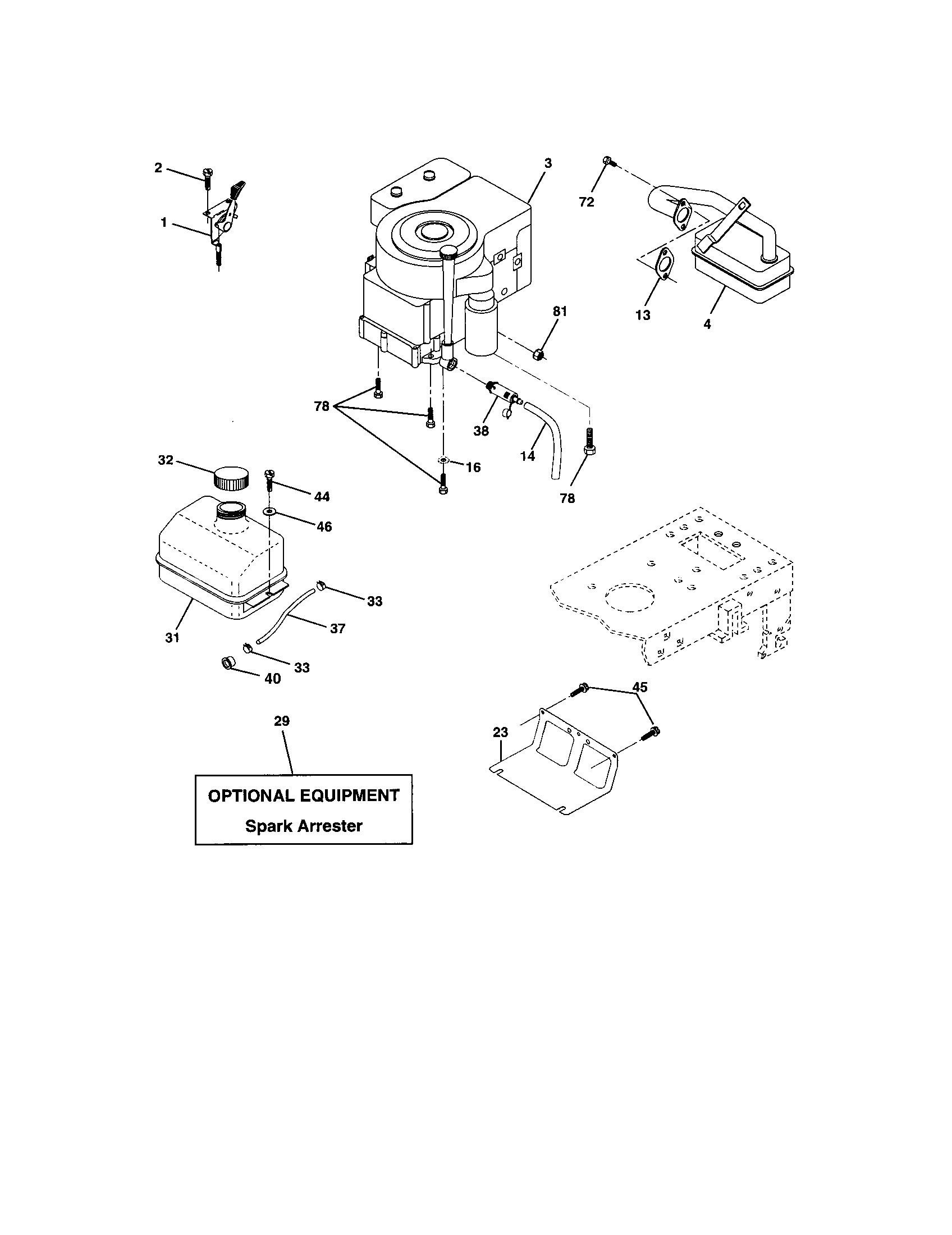 Engine Diagram and Parts List for 917273752  Craftsman Lawn Tractor