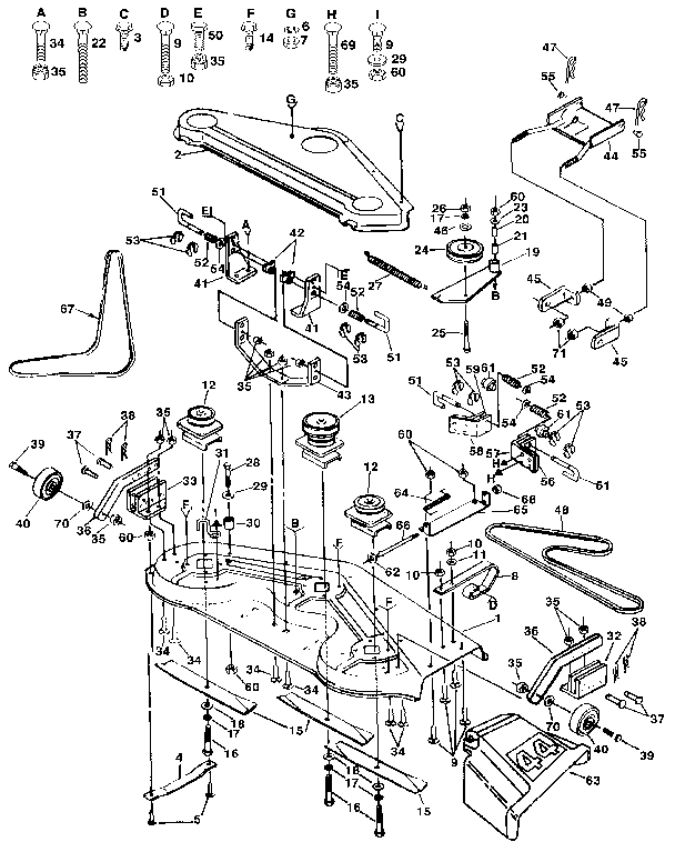 44" Mower Deck Diagram and Parts List for 917255961  Craftsman Lawn Tractor