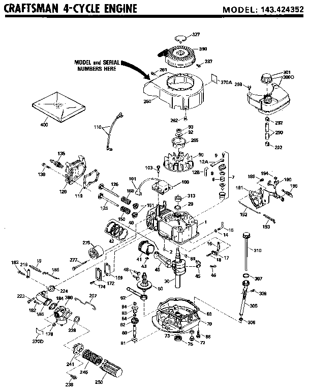 4-cycle Engine Diagram and Parts List for 143424352  Craftsman Engine
