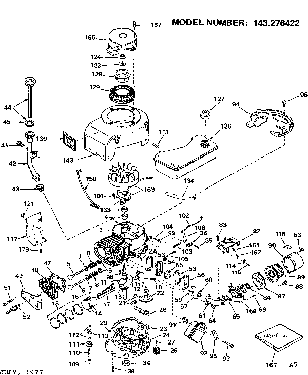 Replacement Parts Diagram and Parts List for 143276422  Craftsman Engine