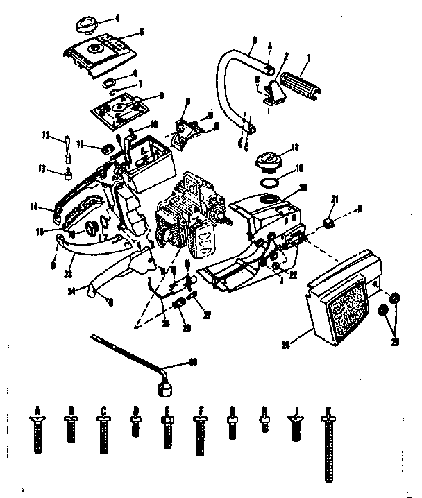 Main Frame Diagram and Parts List for 917351270  Craftsman Chainsaw