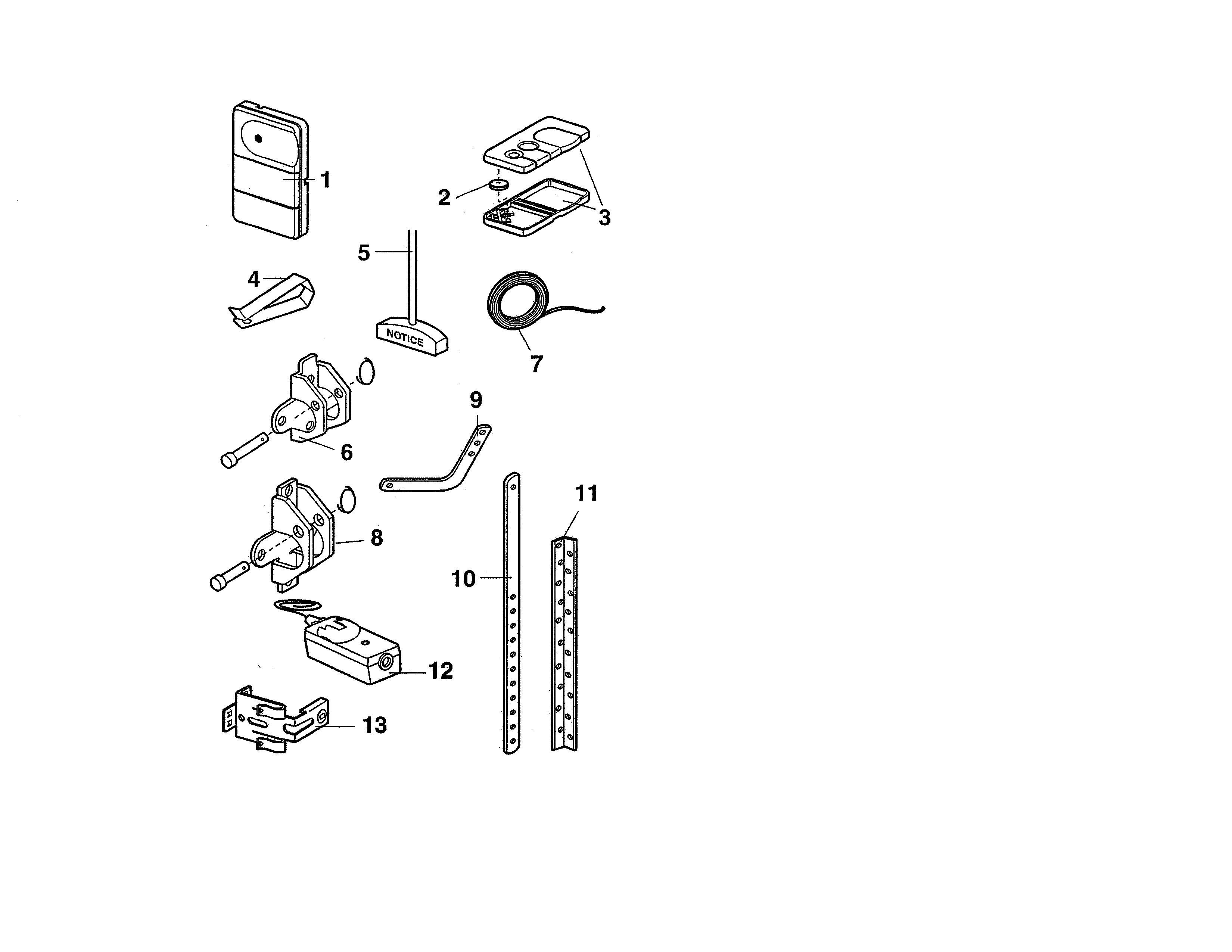 Installation Parts Diagram and Parts List for 13953930DM  Craftsman Garage Door Opener