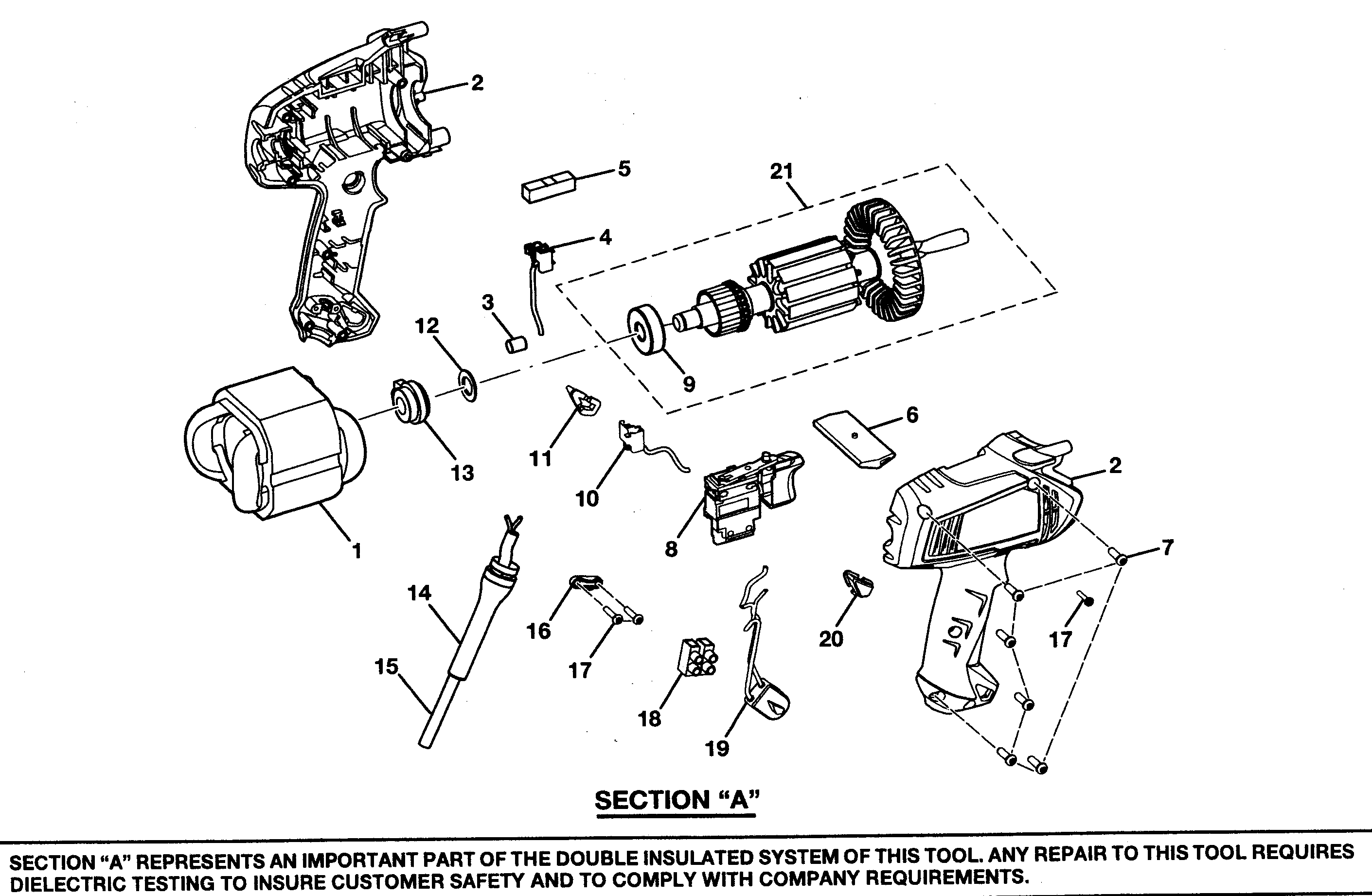 Motor Assy Diagram and Parts List for 315101150  Craftsman Boring Machine