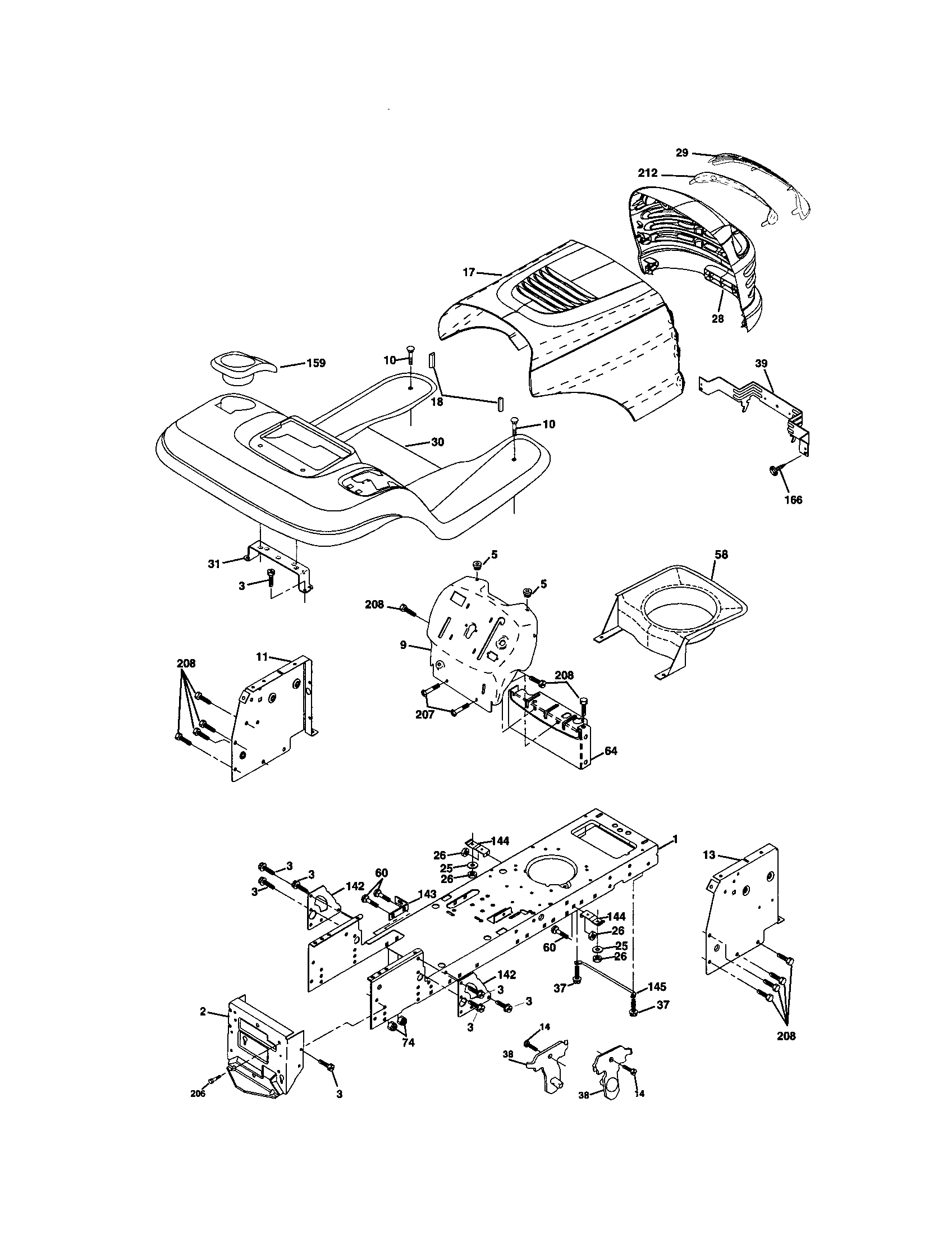 Chassis And Enclosures Diagram and Parts List for 917272084  Craftsman Lawn Tractor