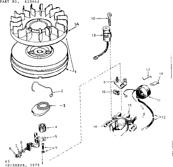 Magneto Diagram and Parts List for 143665022  Craftsman Engine