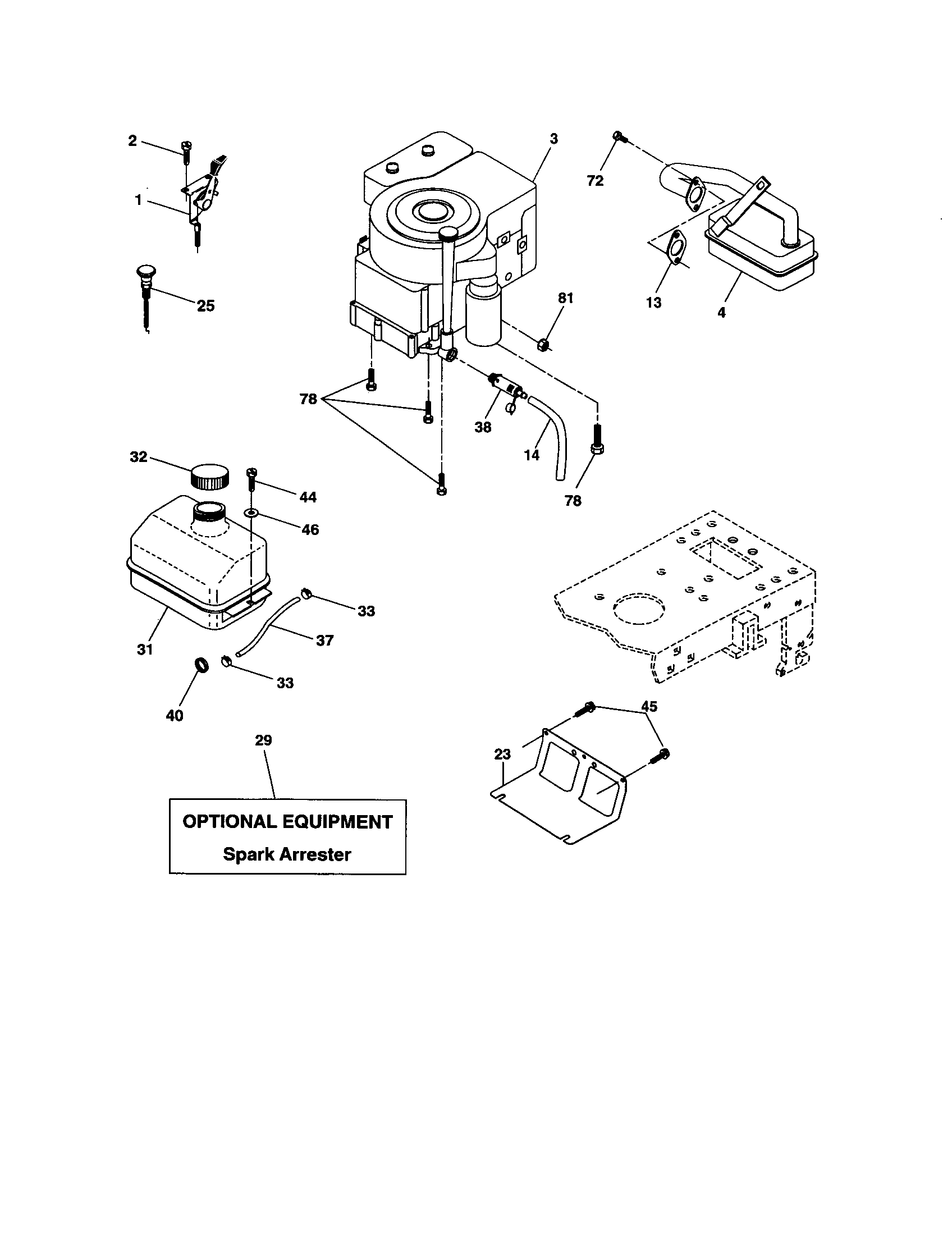 Engine Diagram and Parts List for 917278011  Craftsman Lawn Tractor