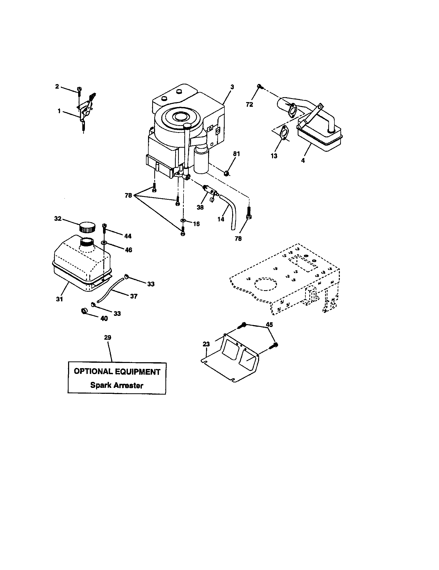 Engine Diagram and Parts List for 917273381  Craftsman Lawn Tractor