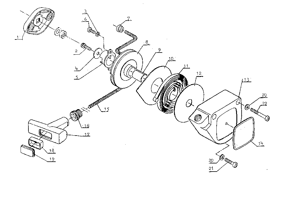 Recoil Starter Diagram and Parts List for 271281610  Craftsman Trimmer