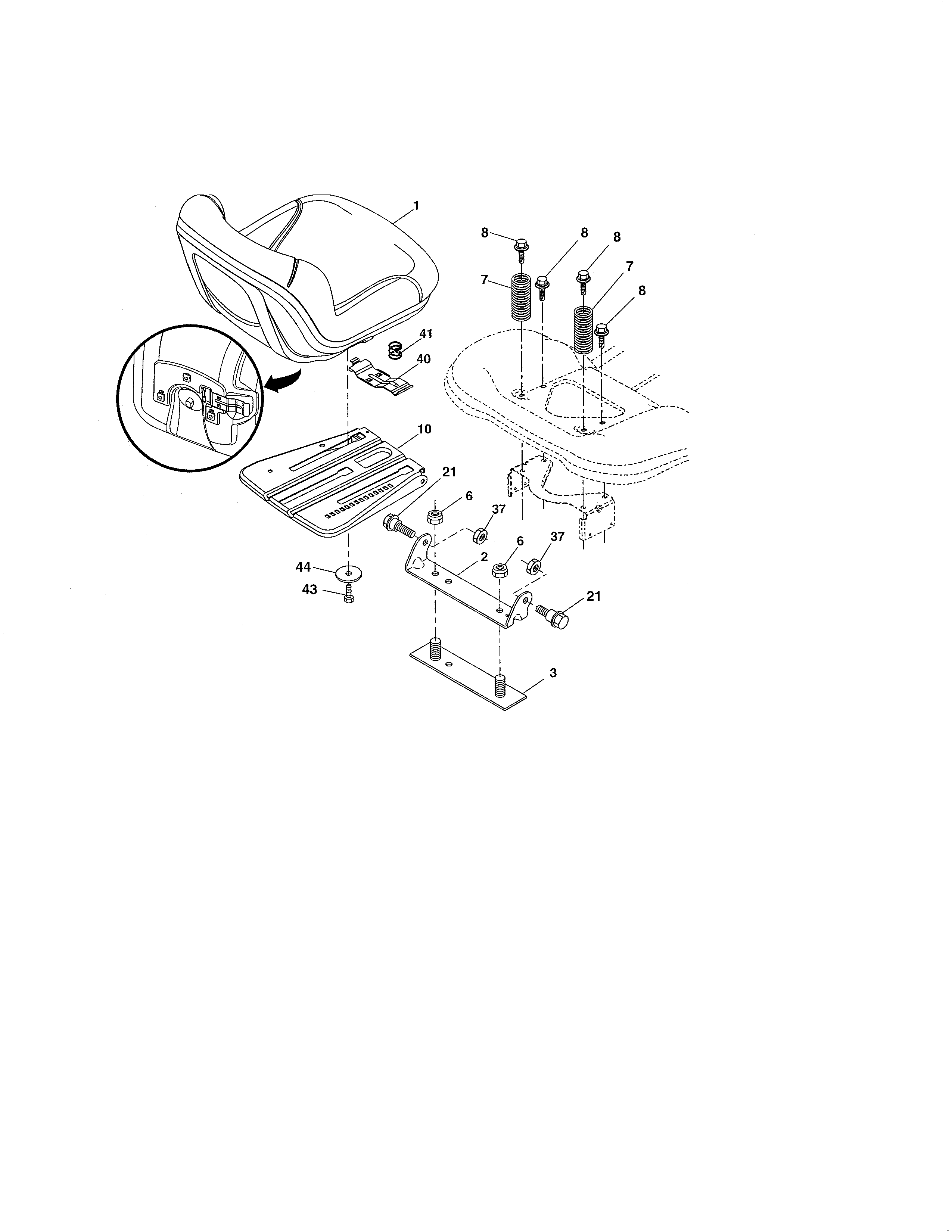 Seat Assembly Diagram and Parts List for 917286420  Craftsman Lawn Tractor