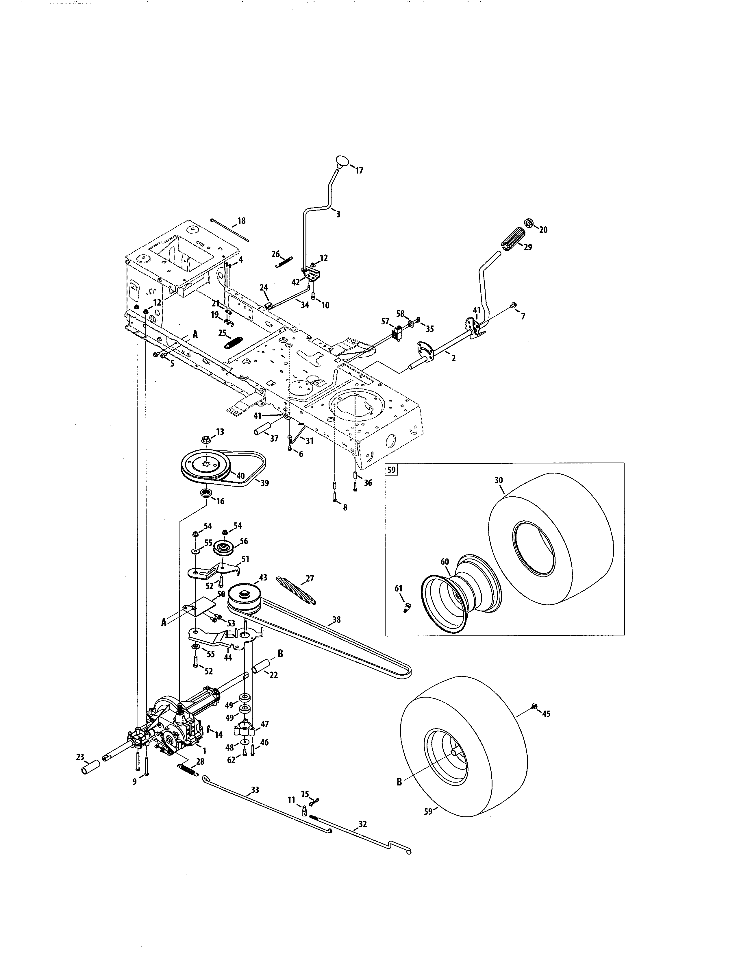 Transmission Diagram and Parts List for 247203705  Craftsman Lawn Tractor