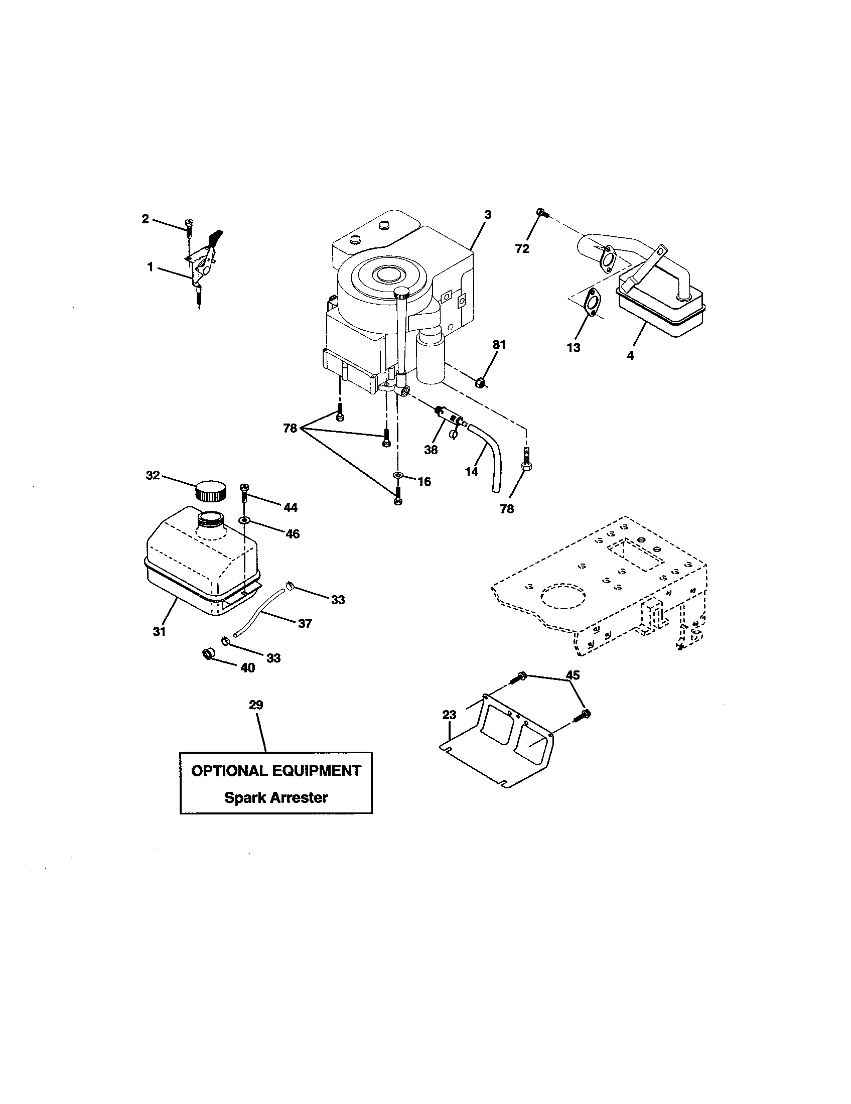 Engine Diagram and Parts List for 917272761  Craftsman Lawn Tractor