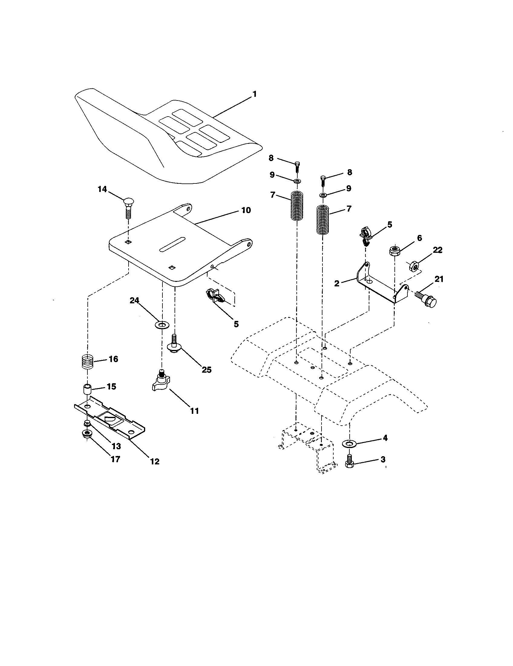 Seat Assembly Diagram and Parts List for 917258790  Craftsman Lawn Tractor