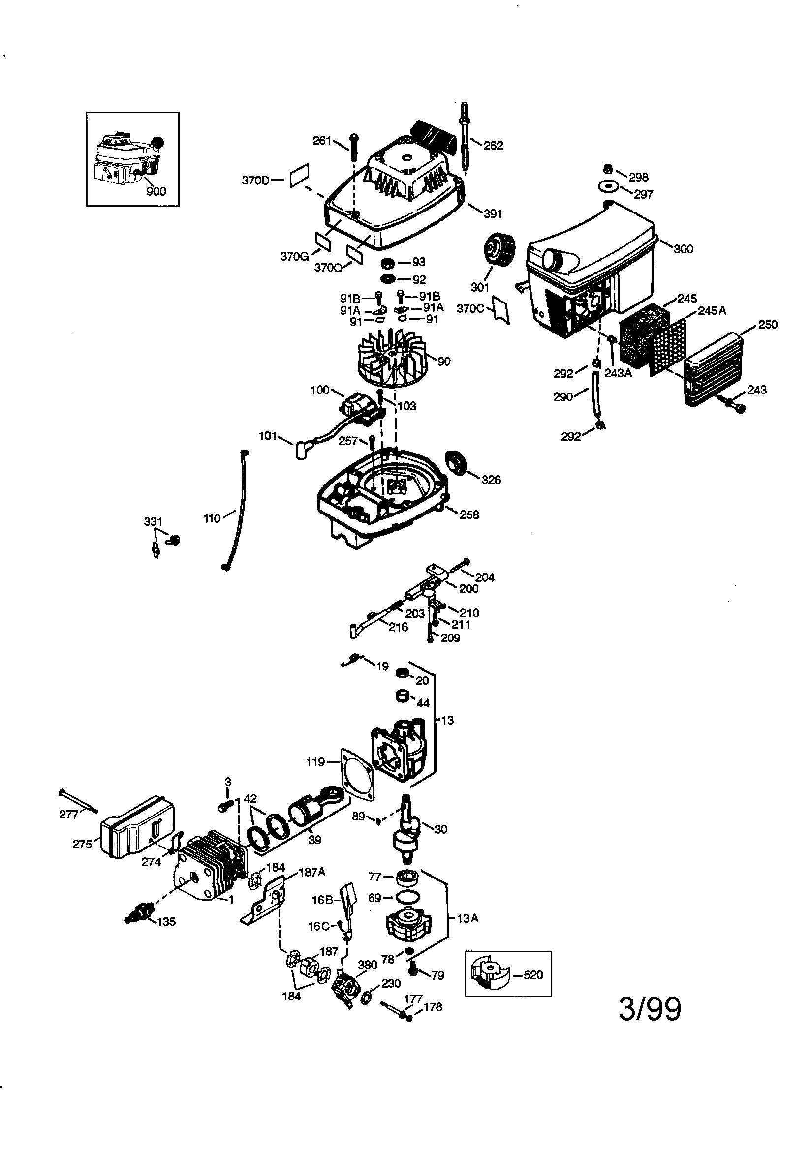Craftsman 2-cycle Engine Diagram and Parts List for 143992070  Craftsman Engine