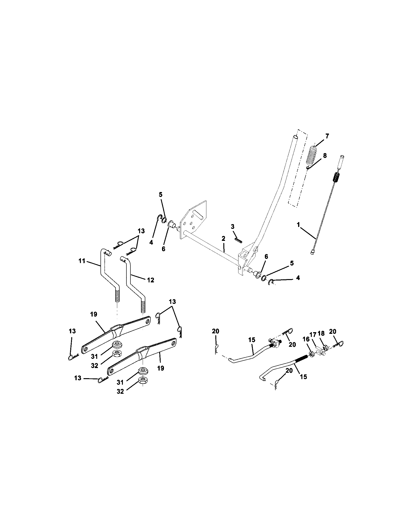 Lift Assembly Diagram and Parts List for 917271632  Craftsman Lawn Tractor