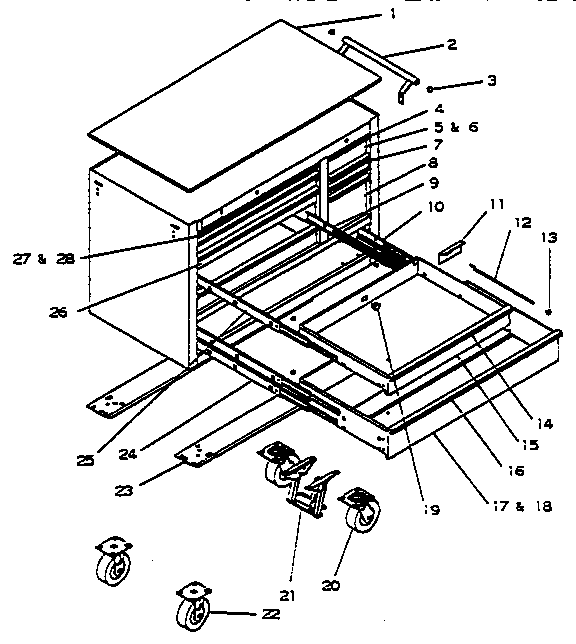 10 Drawer Tool Cart Diagram and Parts List for 706653181  Craftsman Tool Stand & Cart