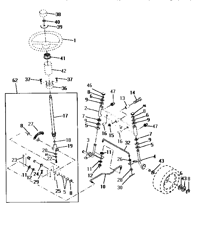 Steering Assembly Diagram and Parts List for 917252512  Craftsman Lawn Tractor