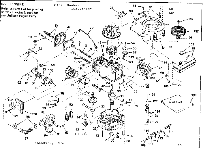 Replacement Parts Diagram and Parts List for 143245192  Craftsman Engine