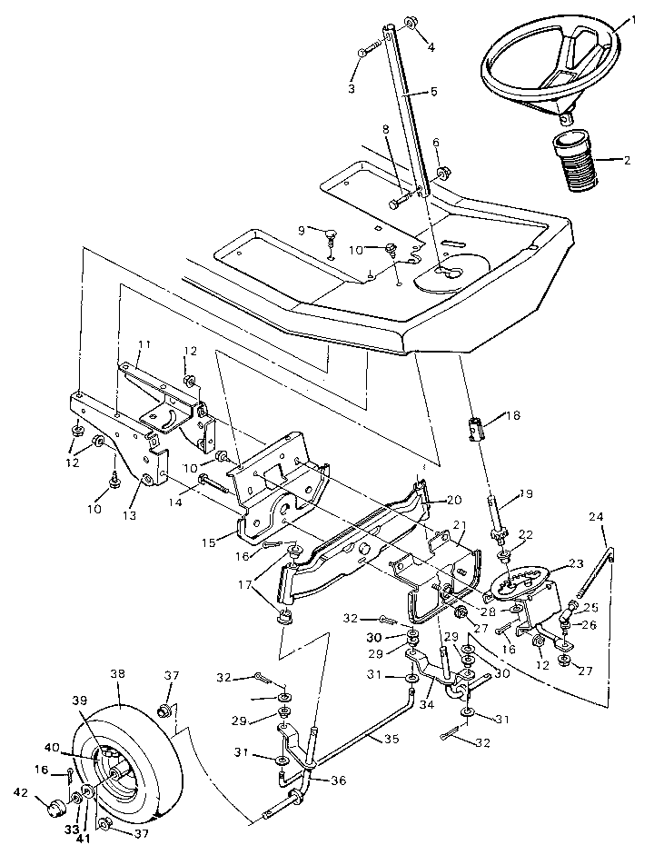 Steering System Diagram and Parts List for 502254161  Craftsman Lawn Tractor